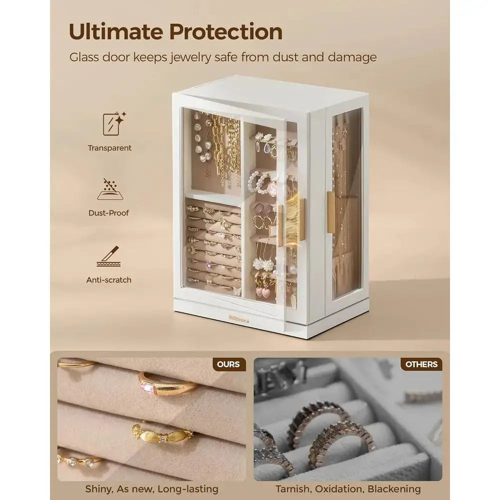 Spacious 7-Drawer Jewelry Box with Glass Lid, White, Dustproof & Moisture-Resistant from PriceLows™