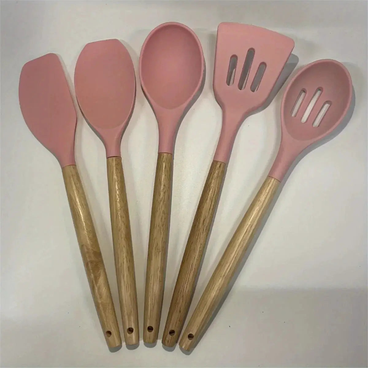 5pcs Silicone Kitchen Utensils Set Heat Resistant Cooking Baking Utensils Set With Wooden Handle, BPA Free,Kitchen Accesso from PriceLows™