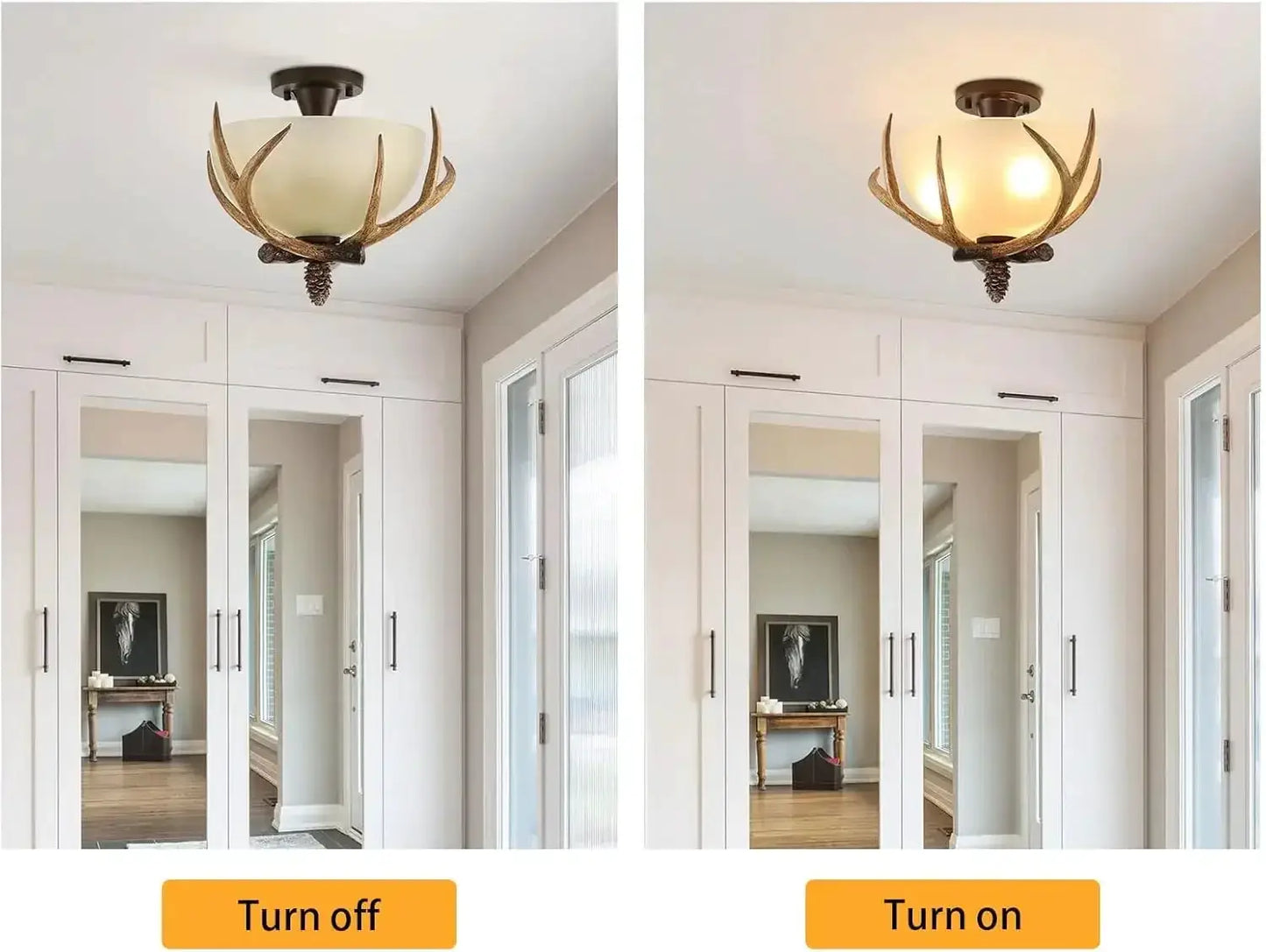 Ceiling Lighting, 3-Light Bronze Rustic Antler Bowl Style Ceiling Light for Kitchen Bar Cafe Living Room from PriceLows™