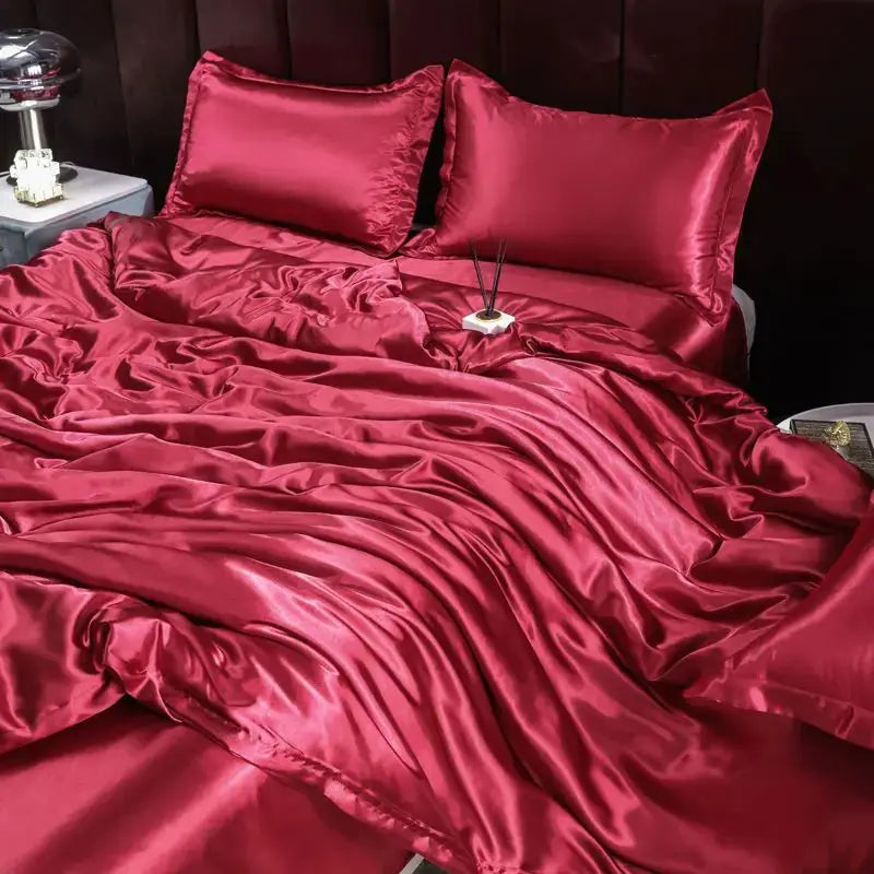 Ice Silk Bedding Set | Satin Duvet Cover | 100Gsm Solid Color | 5Ft To 7Ft Fits