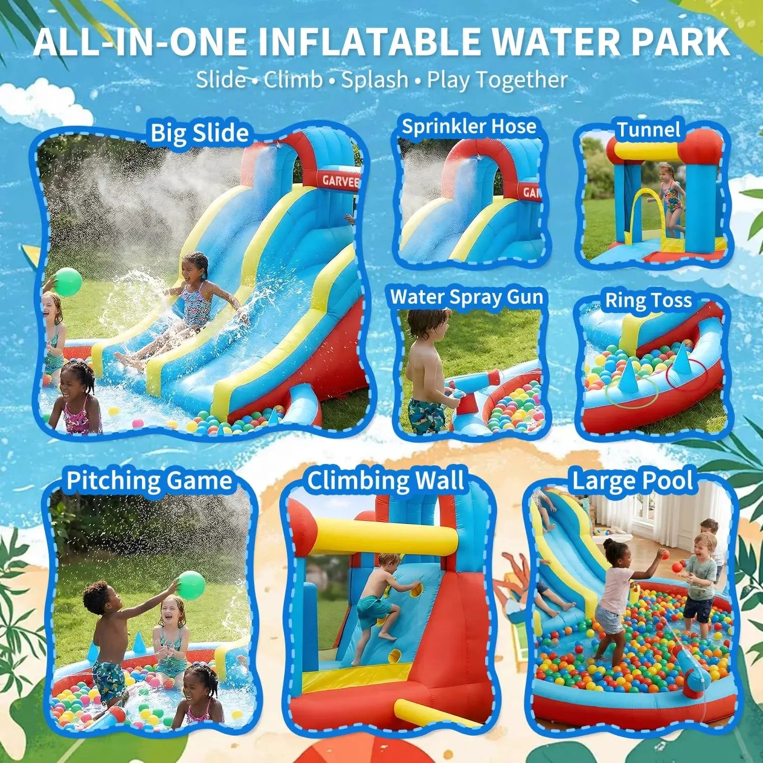 8-in-1 Inflatable Water Slide Park - 23 ft Kids Water Bounce House with Dual Racing Slides, Climbing Wall, Trampoline, Splash Pool, Large Outdoor Backyard Fun for Kids Ages 3-12 from PriceLows™