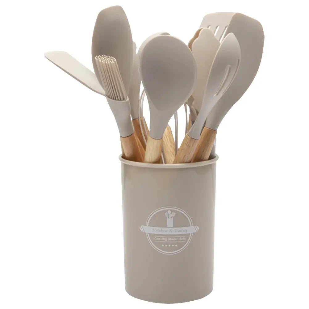 12PCS Silicone Kitchenware Non-Stick Cookware Kitchen Utensils Set Spatula Shovel Spoon Brush Whisk Wooden Handle Cooking Tool from PriceLows™