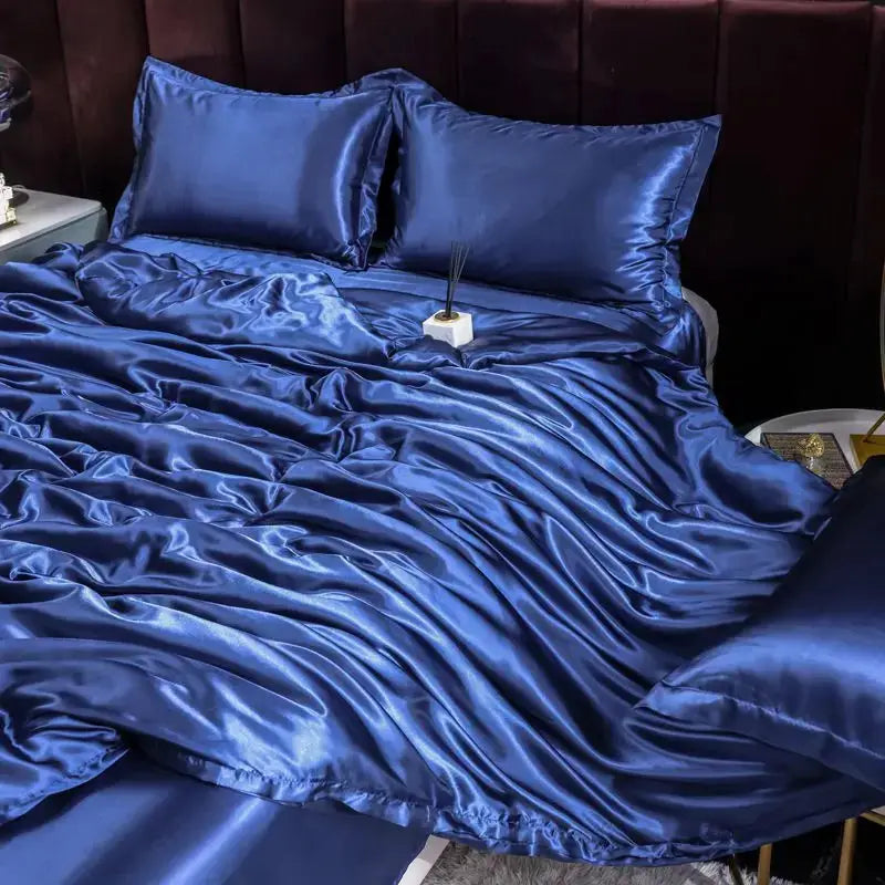 Ice Silk Bedding Set | Satin Duvet Cover | 100Gsm Solid Color | 5Ft To 7Ft Fits