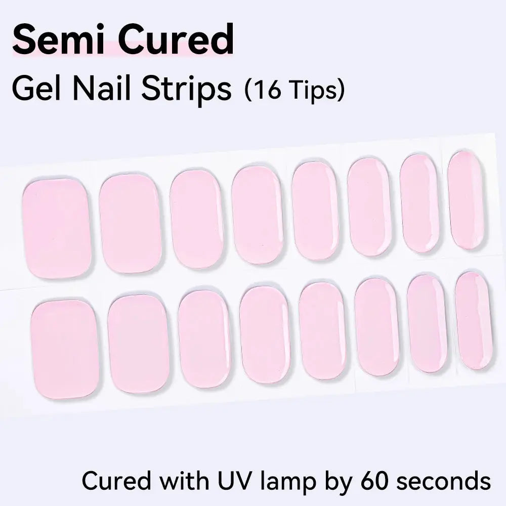 16strips Cartoon UV/LED Semi Cured Gel Nail Strips Pink Glitter Cat Eye Self-Adhesive Gel Nail Wraps Full Cover UV Nail Sticker from PriceLows™