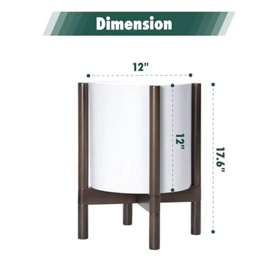 12 Inch Matte White Plastic Cylinder Planter with Walnut Wood Stand for Indoor Use Modern Decorative Flower Pot with Stable Bas from PriceLows™