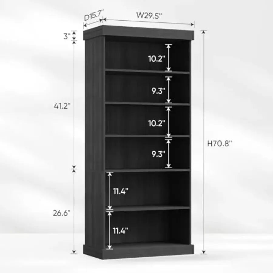 70.8" Tall Black Bookshelf Farmhouse Modular Bookcase with 6-Tier Adjustable Shelves Large Storage Cabinet for Home Office Livi from PriceLows™