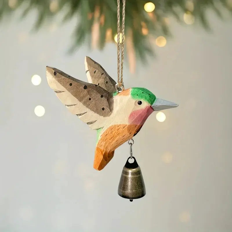 1pc Hand-Carved Solid Wood Hummingbird Wind Chime Pendant -Wood Grain Flying Bird Sculpture with Soothing Sound Rustic Farmhouse from PriceLows™
