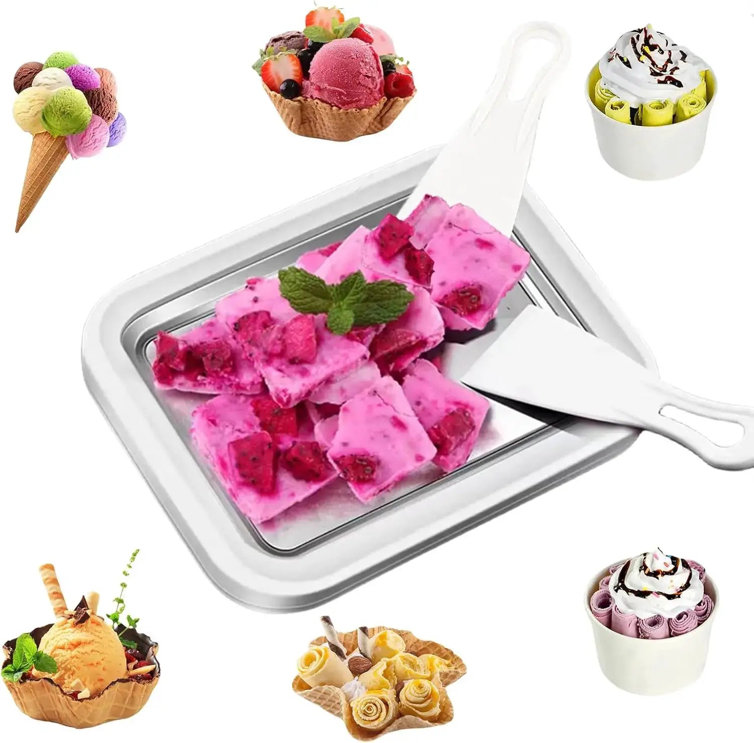 Household Ice Cream Maker Pan with 2 Scraper Instant Rolled Ice Cream Maker DIY Sorbet Frozen Yogurt Maker Ice Stir Fry Machine from PriceLows™