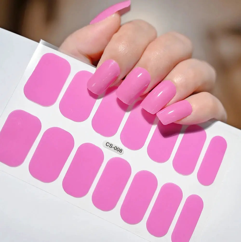 1Pcs Semi-Cured UV Gel Nail Sticker Pure Color Full Cover Waterproof Long-lasting Nail Strips 16Tips DIY Nail Polish Stickers *& from PriceLows™