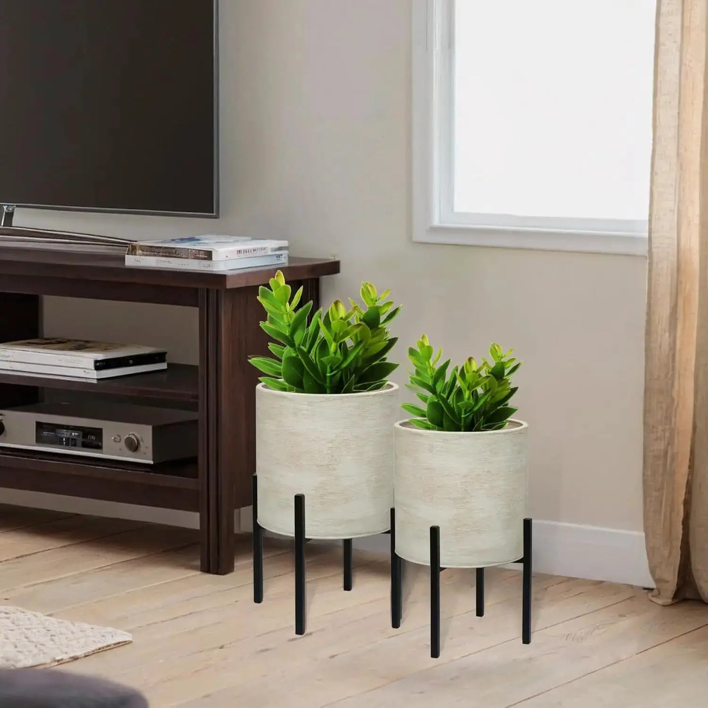 ARNIS Modern Plant Pots, Set of 2 Large Planters with Stand, Metal Pots with Drainage Holes for Indoor/Outdoor Use, 8.25 &10.5 from PriceLows™