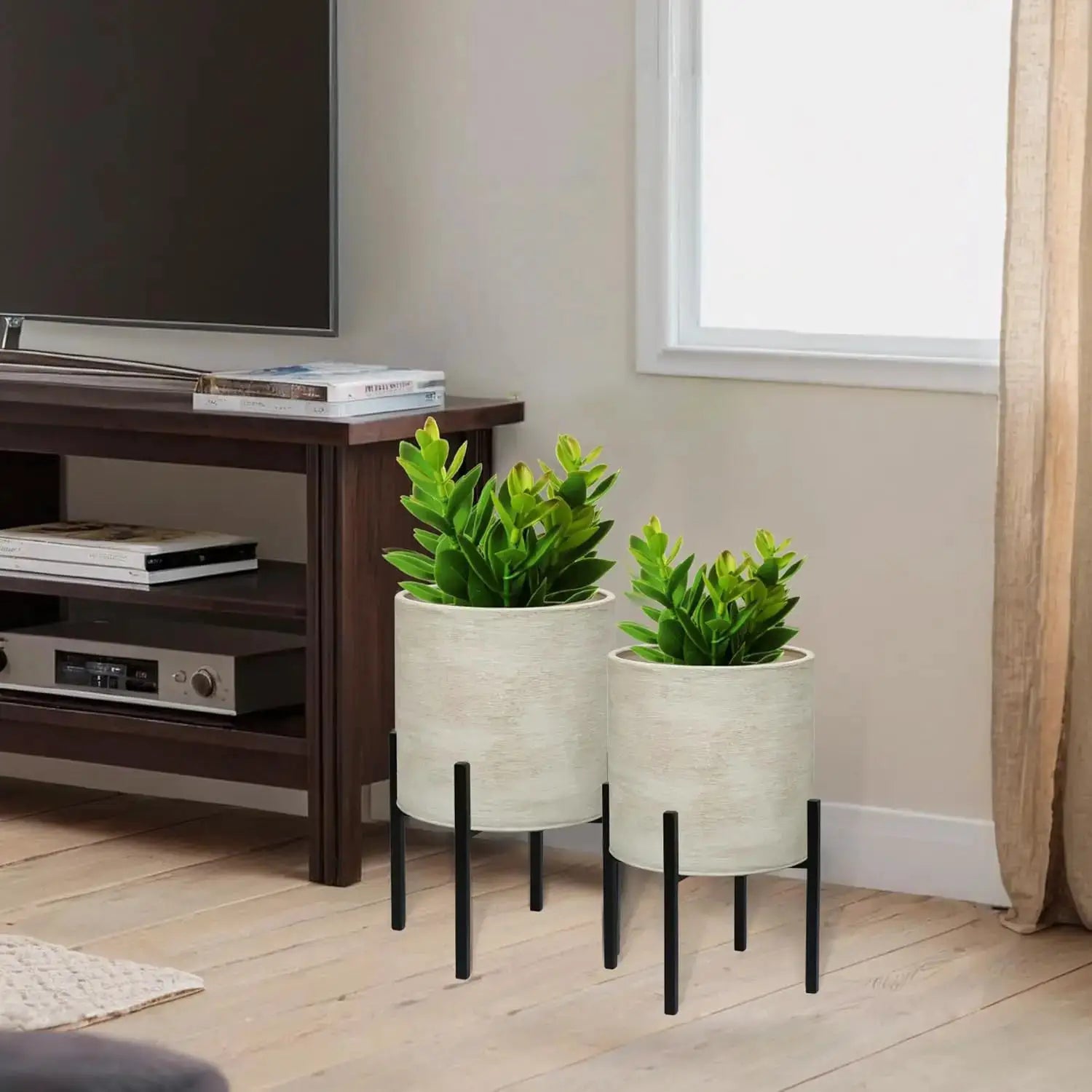 ARNIS Modern Plant Pots, Set of 2 Large Planters with Stand, Metal Pots with Drainage Holes for Indoor/Outdoor Use, 8.25 &10.5 from PriceLows™