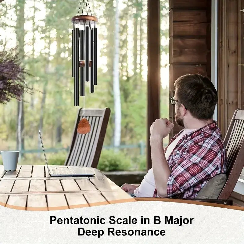1pc 26-Inch Deep Tone Wind Chimes Soothing Black Aluminum Coated Memorial WindChimes with Durable Pine Wood Perfect Outdoor Gift from PriceLows™