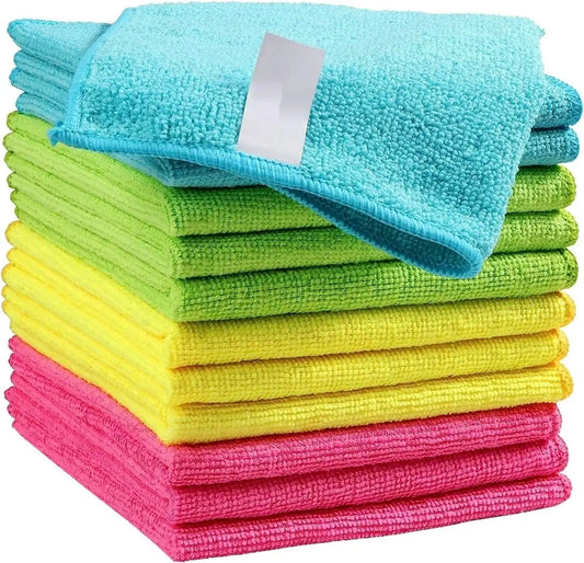 Microfiber Cleaning Cloth 12 Pack Cleaning Rags Cleaning Towels with 4 Color Assorted 11.5"X11.5"(Green/Blue/Yellow/Pink) from PriceLows™