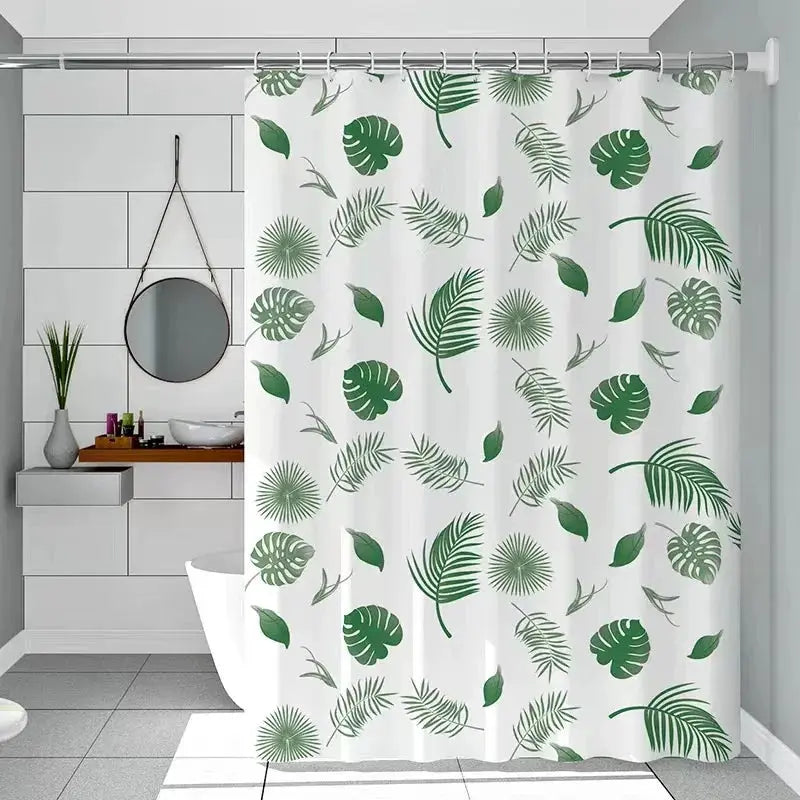 Simple wind green leaves bathroom shower curtain shielding partition Shower curtain quick dry can be scrubable light opaque bath from PriceLows™