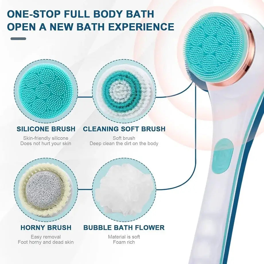 Electric Bath Brush | Long Handle | Waterproof | Replaceable Heads