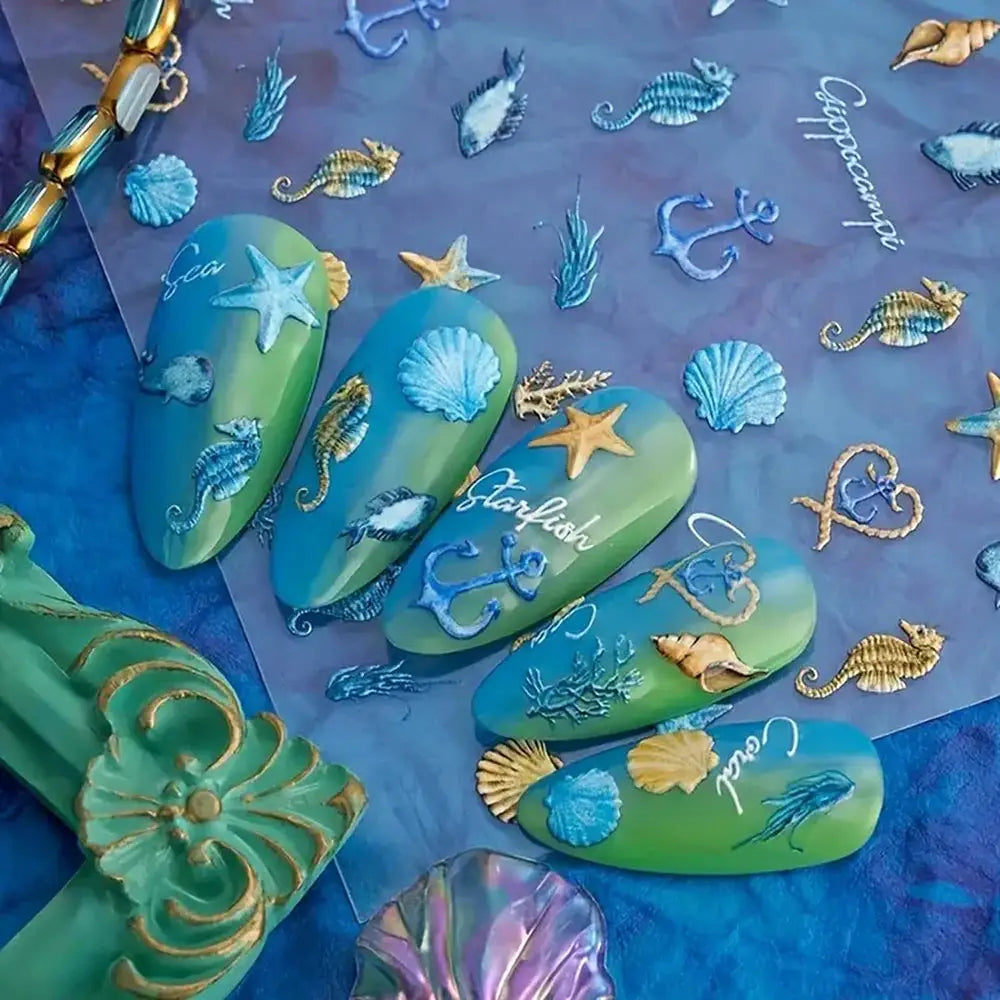 1pc Ocean Nail Art Stickers 5D Summer Starfish Seashell Nail Decals Decoration Y2K Embossed Nail Art Supplies Manicure Slider from PriceLows™
