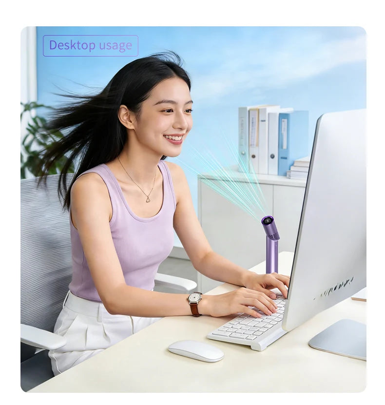 Foldable Portable Fan | Brushless Motor | Large Battery | White, Grey, Purple