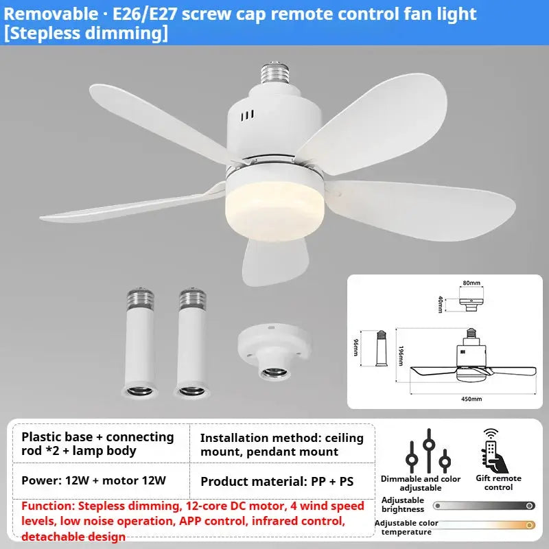 Ceiling Fan | E27 Base Remote 4 Speeds | Bulb Included | 52.5cm Diameter