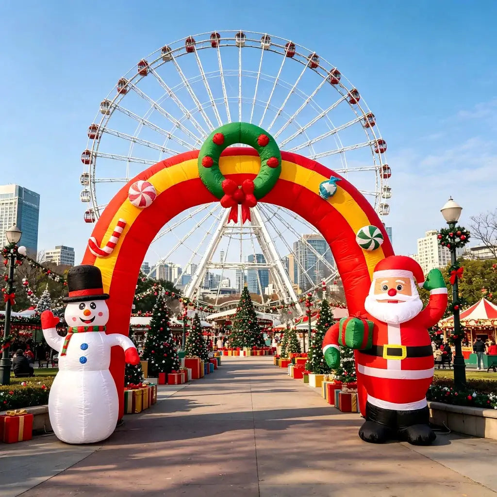 Christmas Inflatable Arch | 11.8 Ft Size | LED Lights | Santa And Snowman