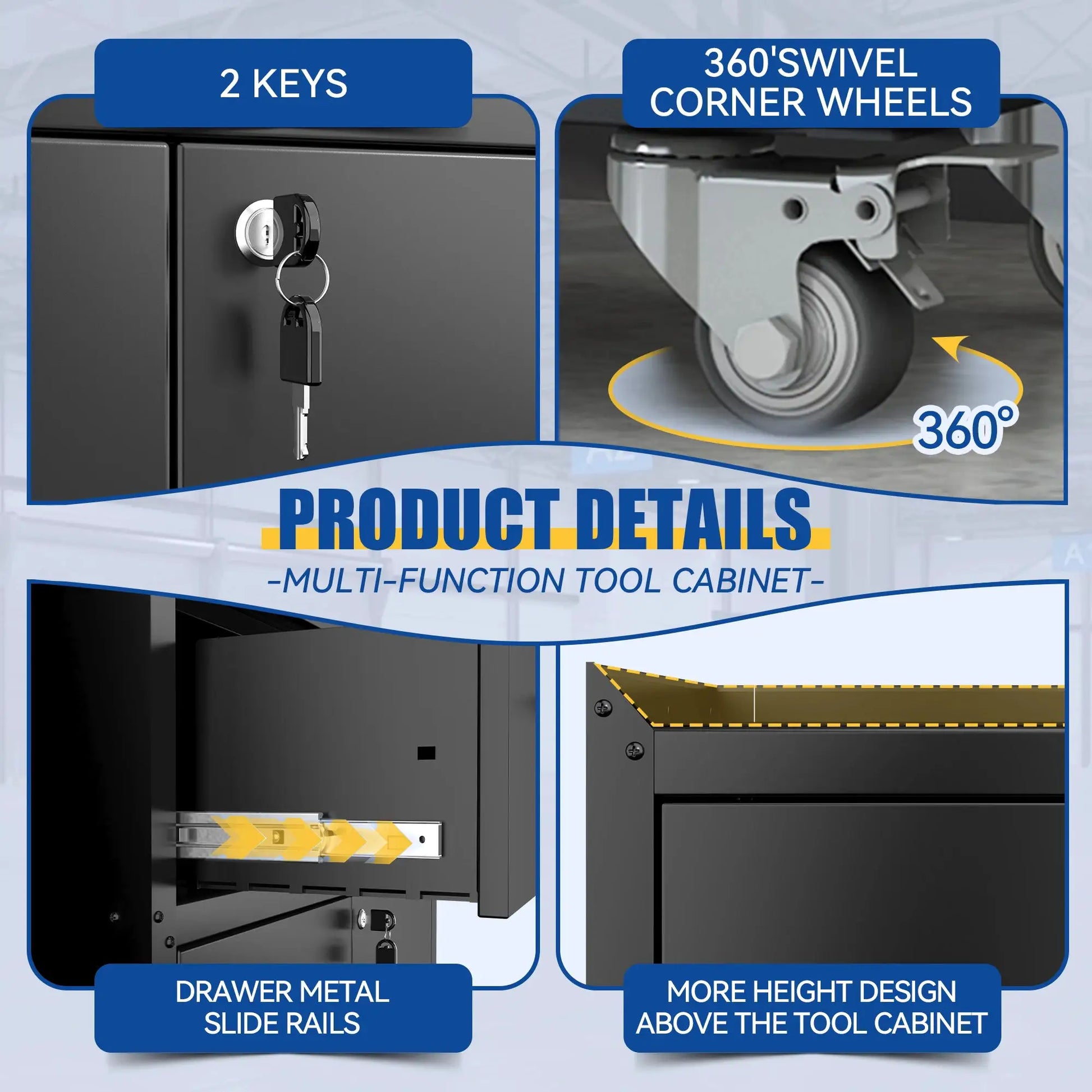 2 Door + 1 Drawer Tool Cabinets for Garage, Lockable Garage Storage Cabinet, Locking Metal Storage Cabinet with Wheels, Rolling Tool Chest, Assembly Required H35.4*W30.3*D18 from PriceLows™