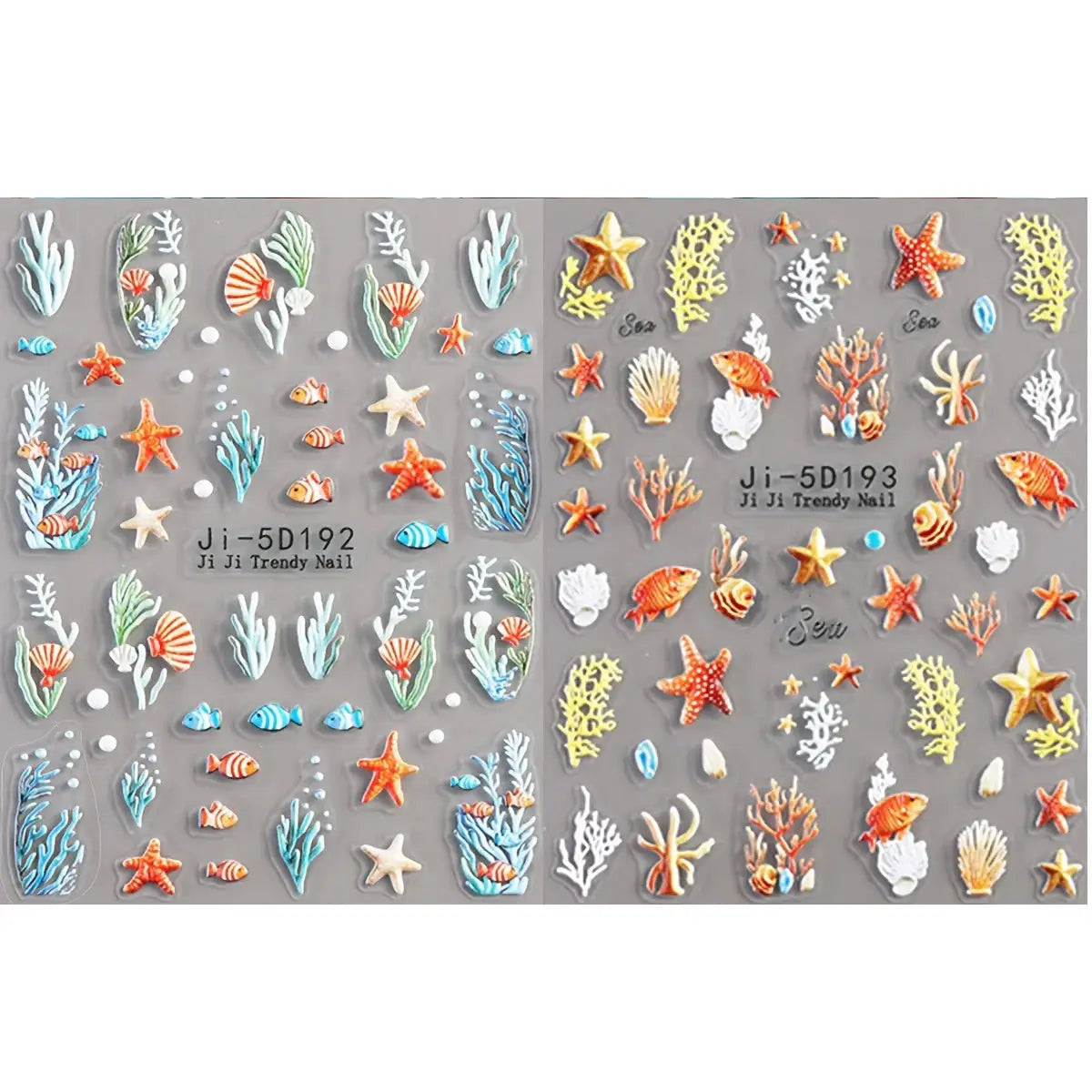 5D Embossed Ocean Nail Stickers Blue Orange Starfish Shell Coral Decals for Summer Beach Vacation Party Music Festival DIY Art from PriceLows™
