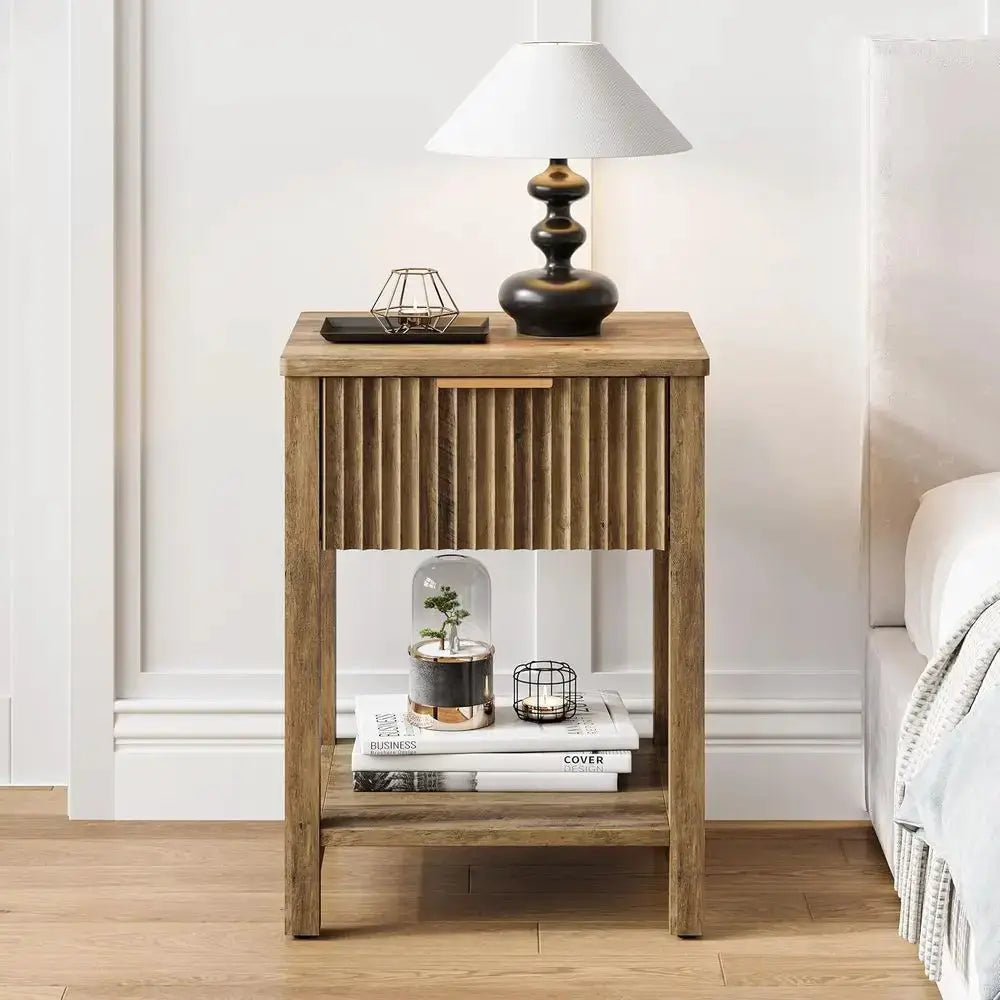 2-Piece Wooden Nightstand Set with Open Storage Shelf, Ideal for Bedroom or Living Room, Brown from PriceLows™