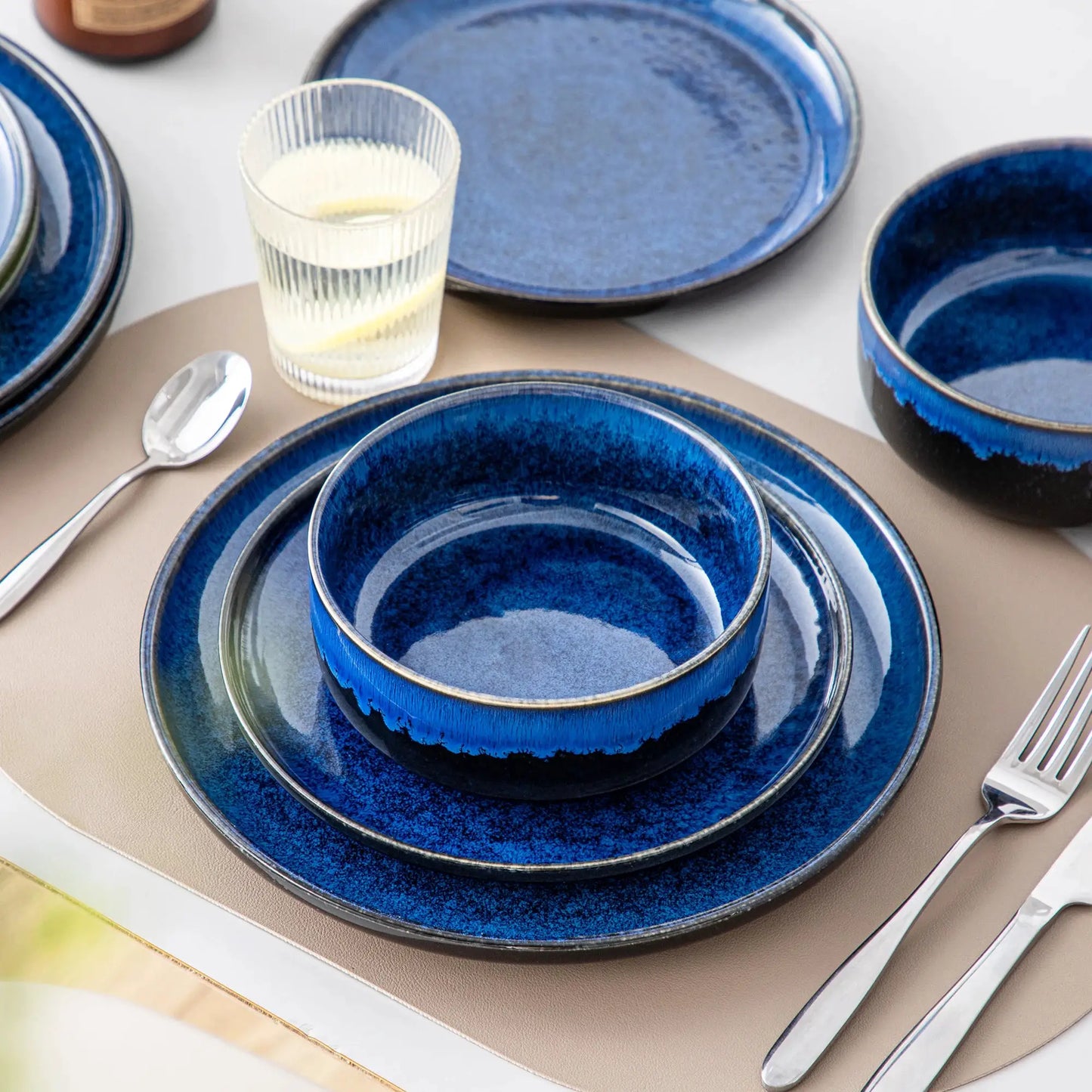 vancasso 12/24 PCS Starry Blue Reactive Glaze Stoneware Dinnerware Sets Ceramic Plates Set with 4 pcs Dinner Plate/Dessert/Bowl from PriceLows™