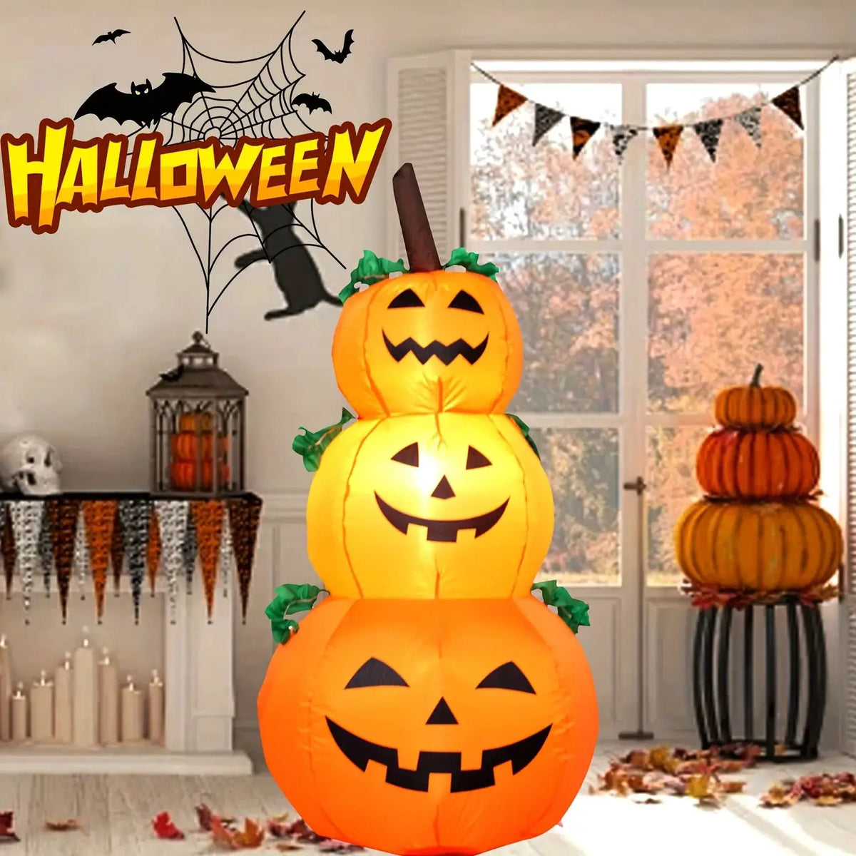 Halloween Inflatable Pumpkins | 3.9 Ft | Led Built In Lights | Stacked
