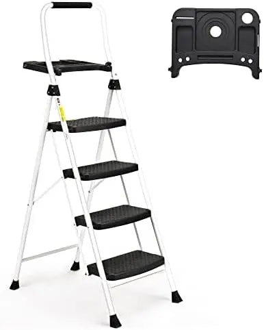 4 Step Folding Ladder, 330LBS Capacity, Anti-Slip Step Stool with Tool Platform for Home Kitchen Office from PriceLows™