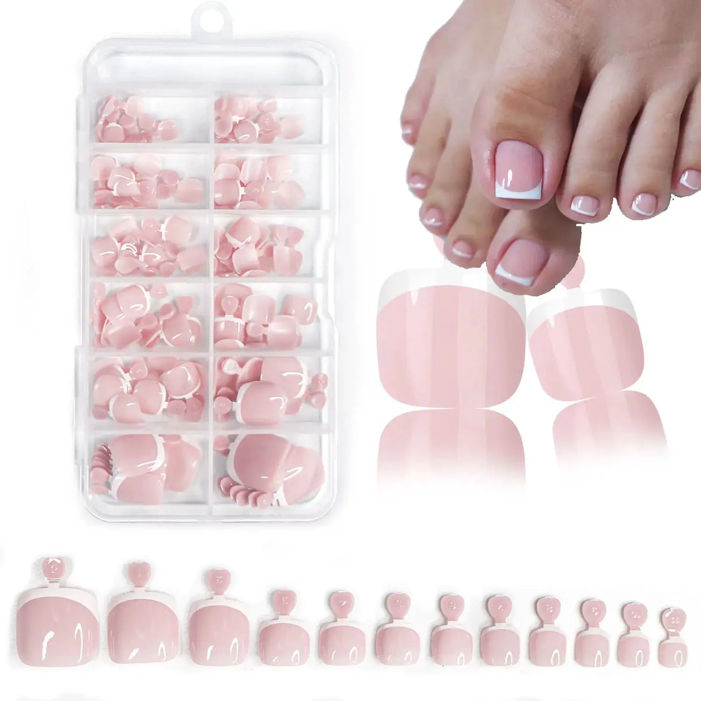 Press On Toenails | Glossy Nude Pink French Tips | 120 Pcs | Size S