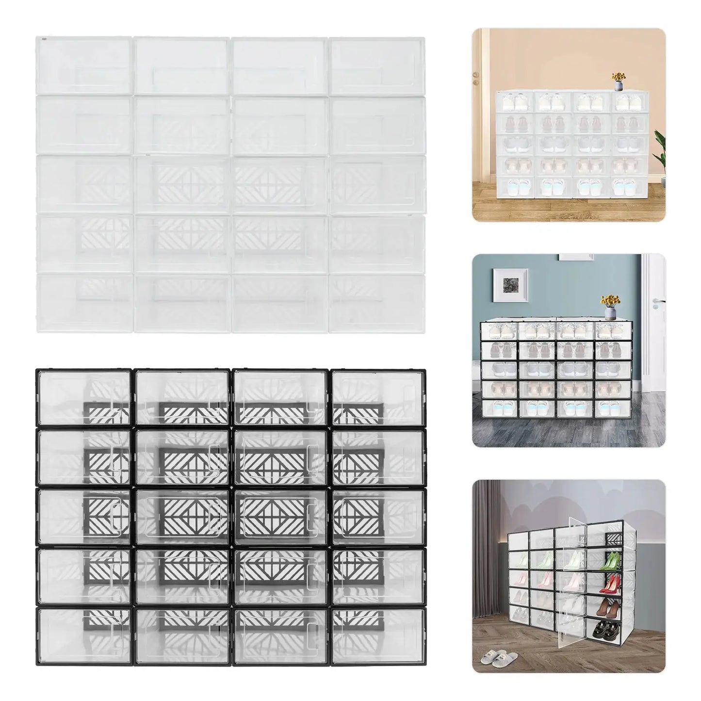 20 Pcs Shoe Storage Box Transparent PP Plastic Shoe Cabinet Moisture & Dust Proof Modern Organizer Black/White from PriceLows™