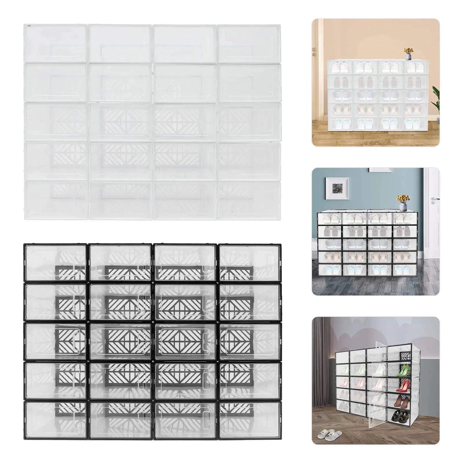 20 Pcs Shoe Storage Box Transparent PP Plastic Shoe Cabinet Moisture & Dust Proof Modern Organizer Black/White from PriceLows™