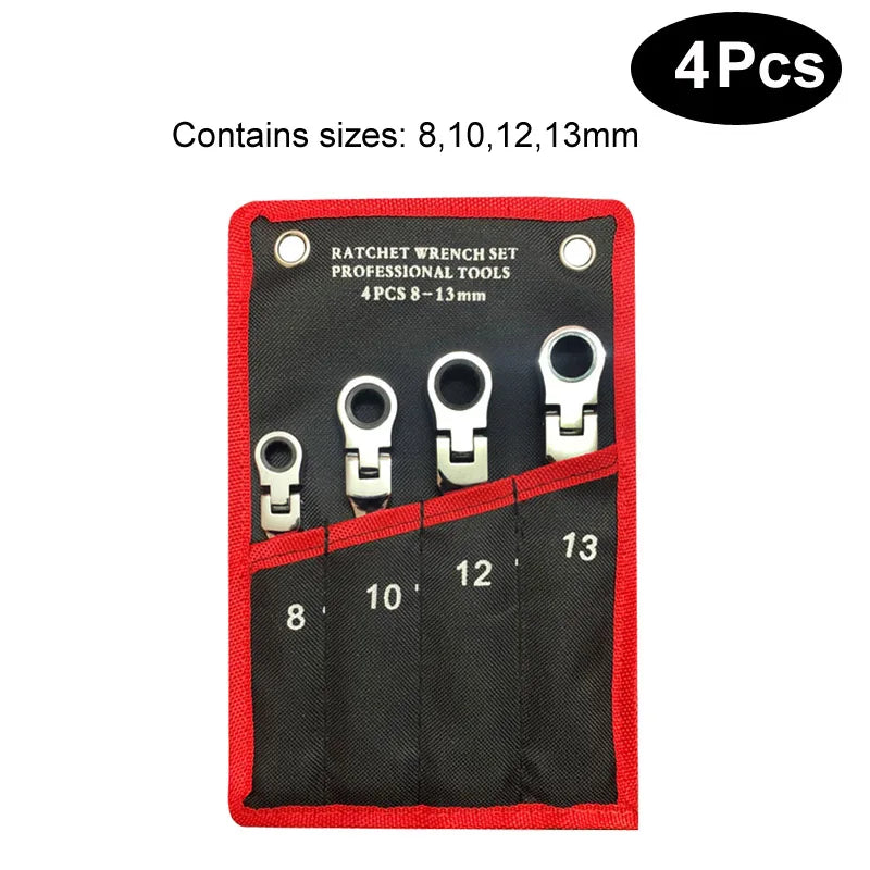Ratcheting Combination Wrench Set Metric Flexible Head Spanner Set Chrome Vanadium Steel CR-V Flex-Head Ratchet Wrench Set from PriceLows™