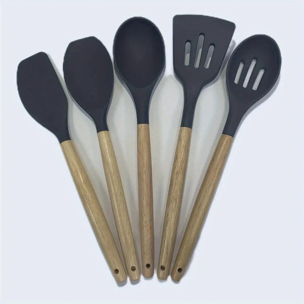5pcs Silicone Kitchen Utensils Set Heat Resistant Cooking Baking Utensils Set With Wooden Handle, BPA Free,Kitchen Accesso from PriceLows™