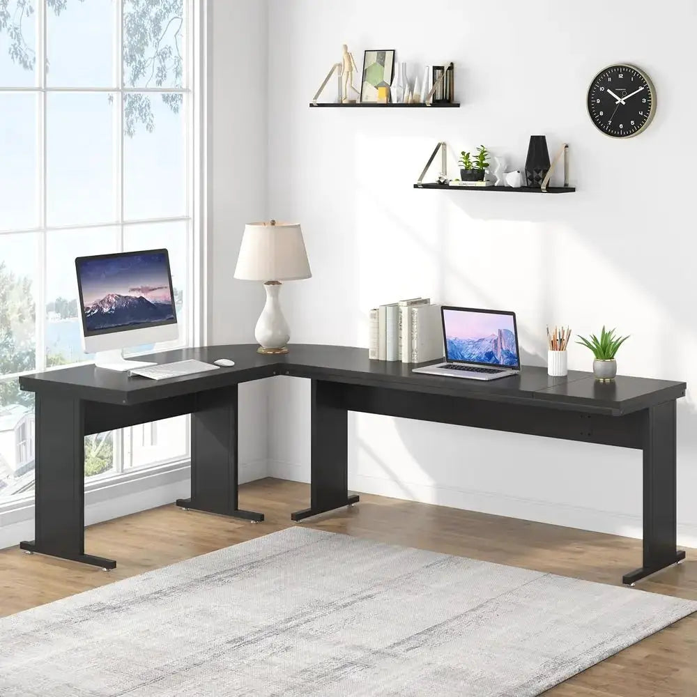 83 L-Shaped Executive Desk, Reversible Office Workstation, Ideal for Business or Home, Black from PriceLows™