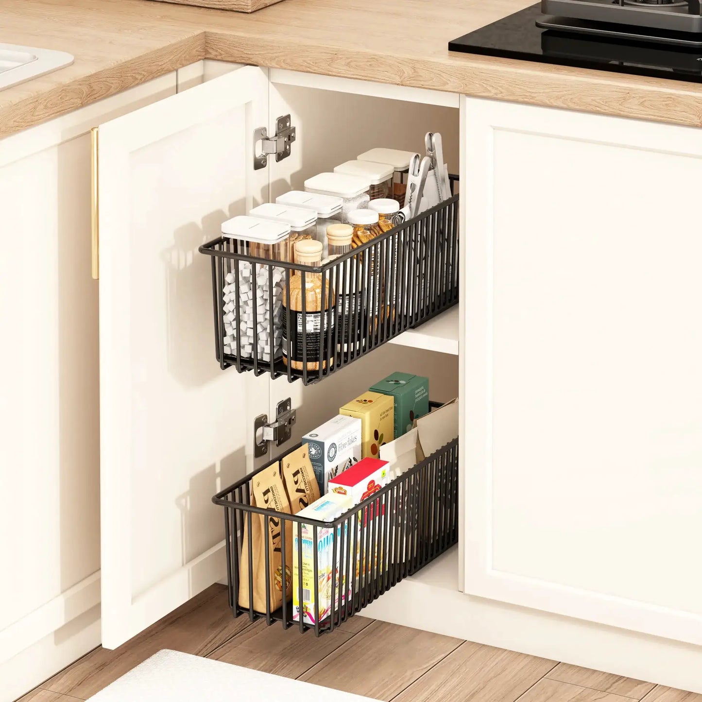 Pull Out Cabinet Organizer, 2 Pack Slide Out Drawers Pantry Shelves Under Sink Clutter Organizer, Storage for Kitchen Bathroom from PriceLows™