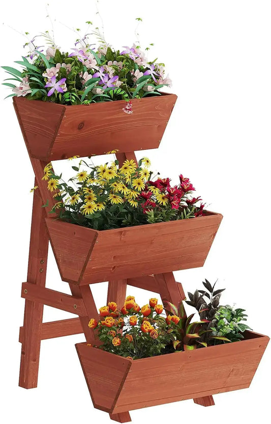 3-Tiers Wooden Raised Garden Bed,Wood Planter Box for Vegetable,Flower Rack,Flower Pot Stands,Indoor Outdoor Gardening P from PriceLows™