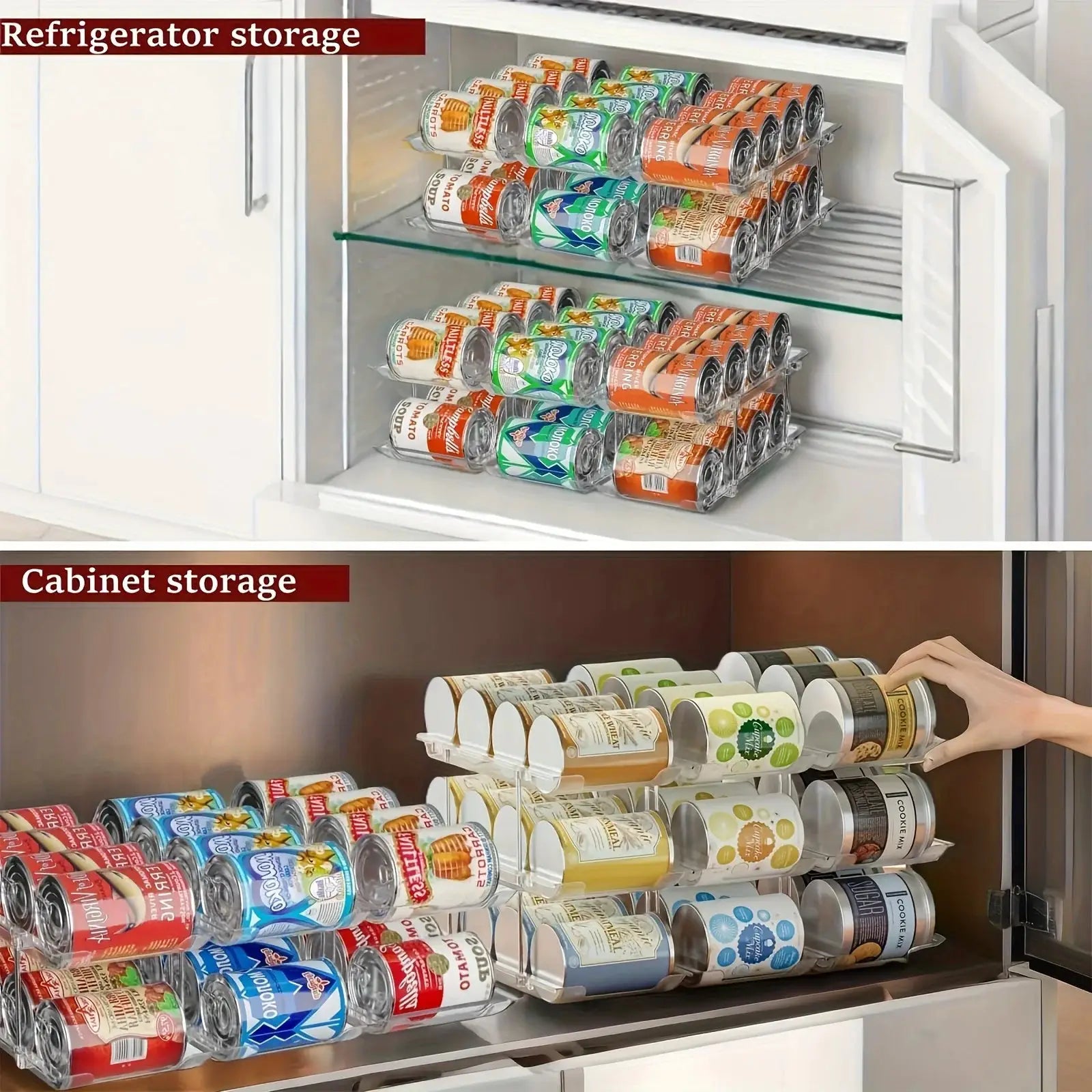 3-Tier 36-Capacity Stackable Rolling Can Organizer - Clear Plastic Space-Saving for Pantry/Fridge (3 Sets) | 24-hour Shipping from PriceLows™
