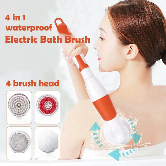 Electric Bath Brush | Back-Rubbing | Long Handle | Spinning Shower Brush Set