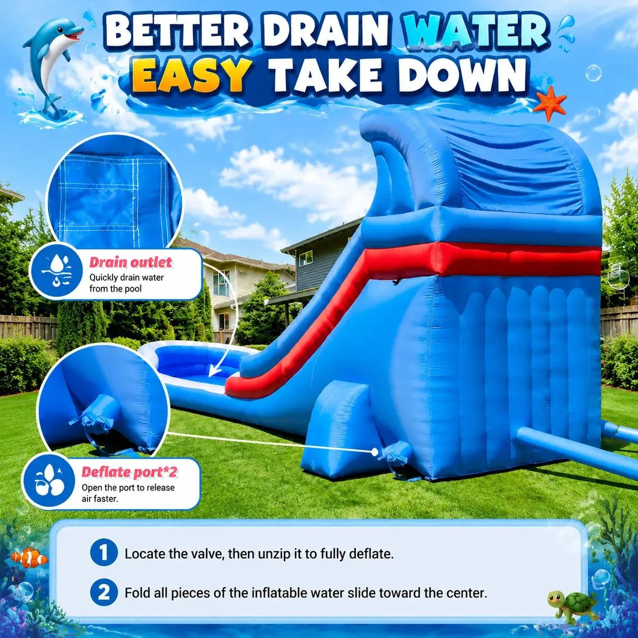 Water Slide | Oxford Material | Outdoor Inflatable | Blue White Red