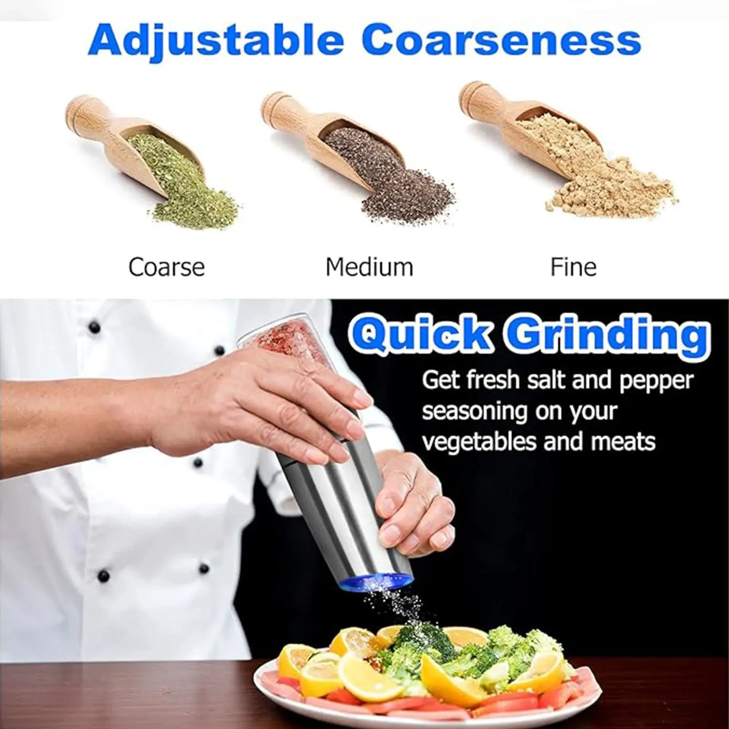 Electric Salt And Pepper Grinder Set | LED Light | One Hand Automatic | 1pc 2pcs
