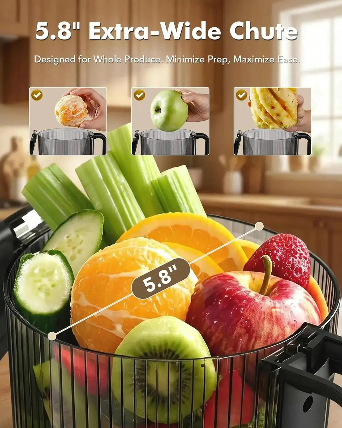 Cold Press Juicer Machines, 5.8'' Large Feed Chute for Whole Fruits and Vegetables, 300W Slow Masticating Juicer, High Juice Yield, 5 Smart Modes, Easy to Clean from PriceLows™