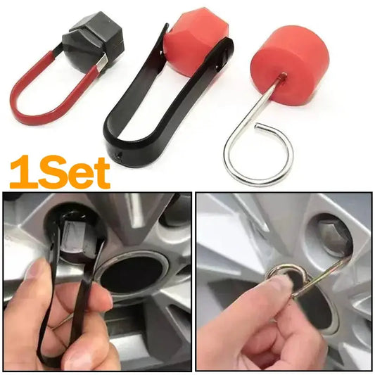 Wheel Nut Cover Removal Tool | Universal Hub Puller | Compact | Silver Red Black