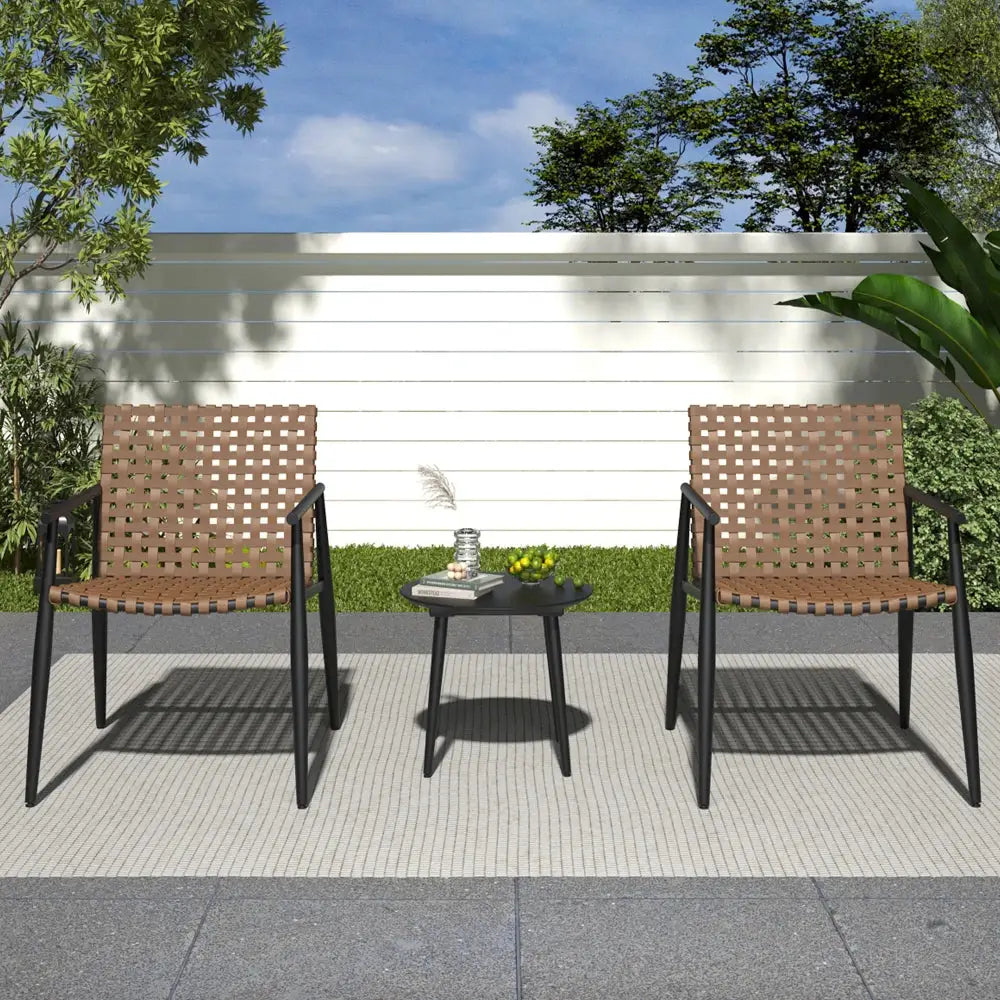PE Rattan Outdoor Chat Set 2 Chairs, Black Steel & Glass Side Table, Modern Durable Patio Furniture for Garden Balcony Yard from PriceLows™
