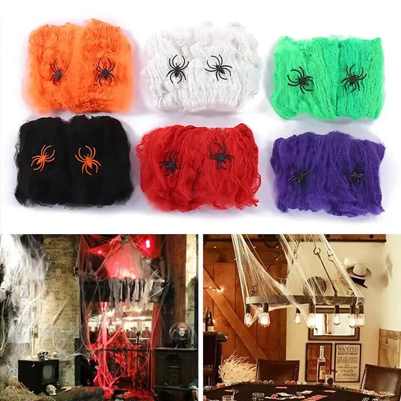 Artificial Cobweb | Stretchy Plastic | Halloween Prop | Assorted Colors