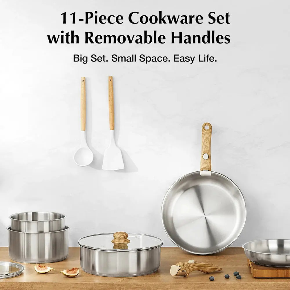 KOCH SYSTEME CS 11 Piece Stainless Steel Cookware Set, 11pcs Stainless Steel Pots and Pans Set with Detachable Handle from PriceLows™