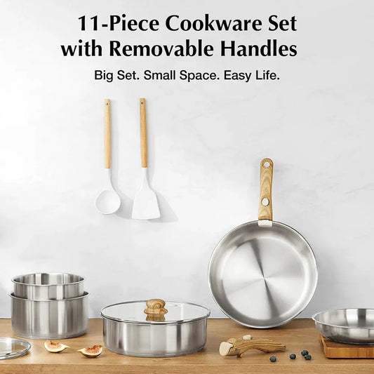 KOCH SYSTEME CS 11 Piece Stainless Steel Cookware Set, 11pcs Stainless Steel Pots and Pans Set with Detachable Handle from PriceLows™