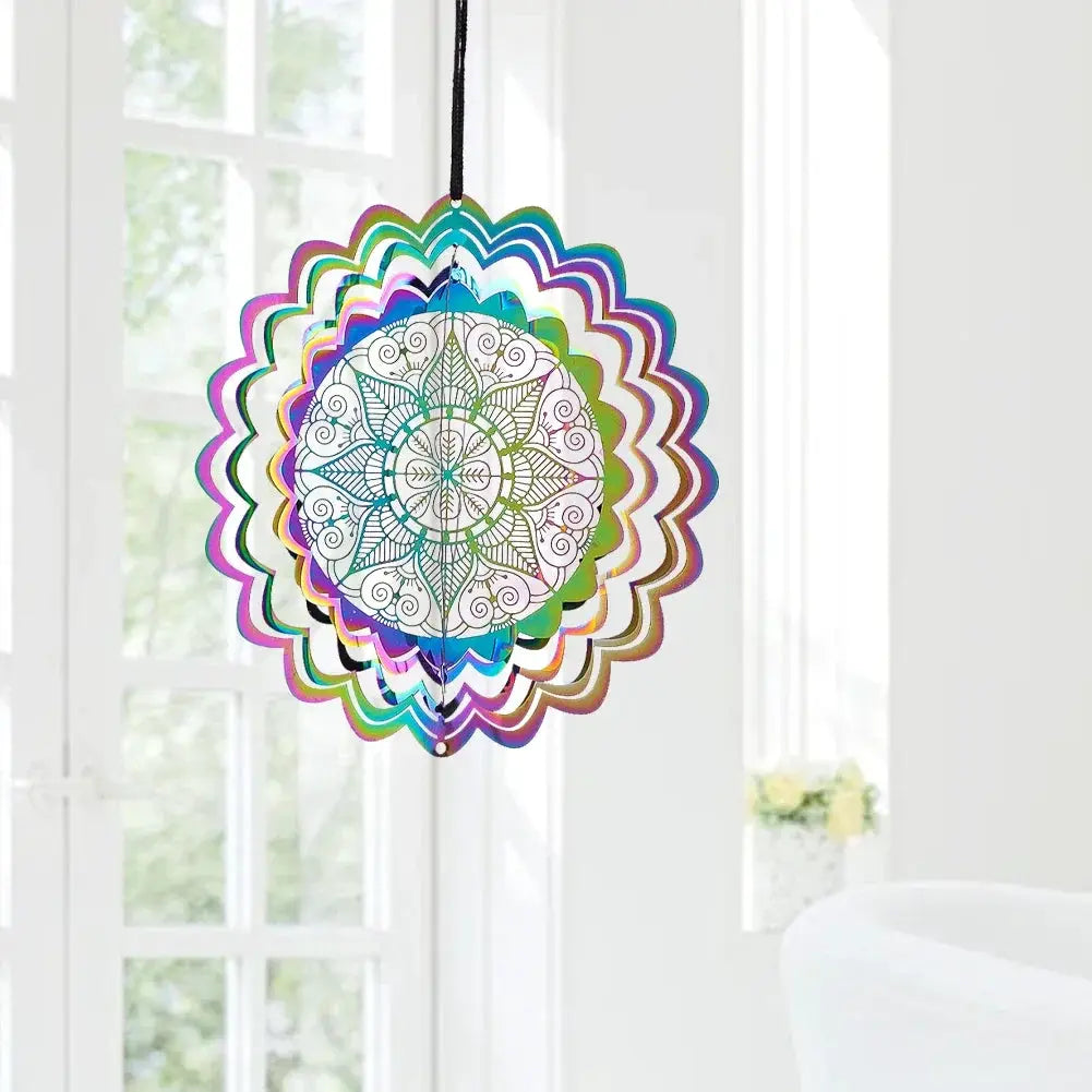 Colorful 3D Mandala Wind Spinner Flower Rotating Wind Chimes Suncatcher Flowing Whirling Visual Effect Yard Garden Hanging Decor from PriceLows™