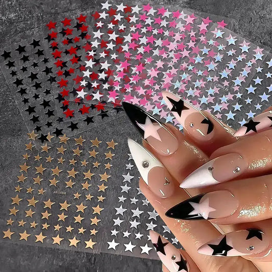 8PCS Pink Gold Black Star Nail Art Stickers High Glosst Metallic Pentagram Design Slider Decals Y2K Manicure Supplies Decoration from PriceLows™