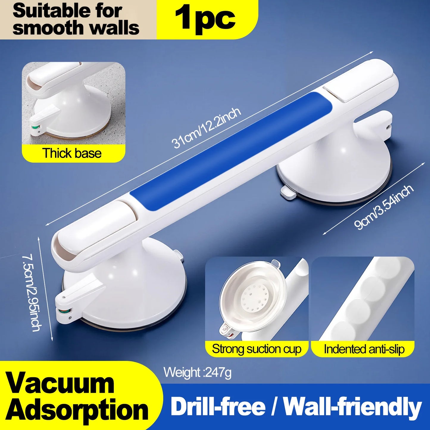 Shower Grab Bar | Suction Cups | Anti Slip | One Size